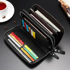 Men's Leather Clutch Wallet Double Zipper Purse Phone Bag