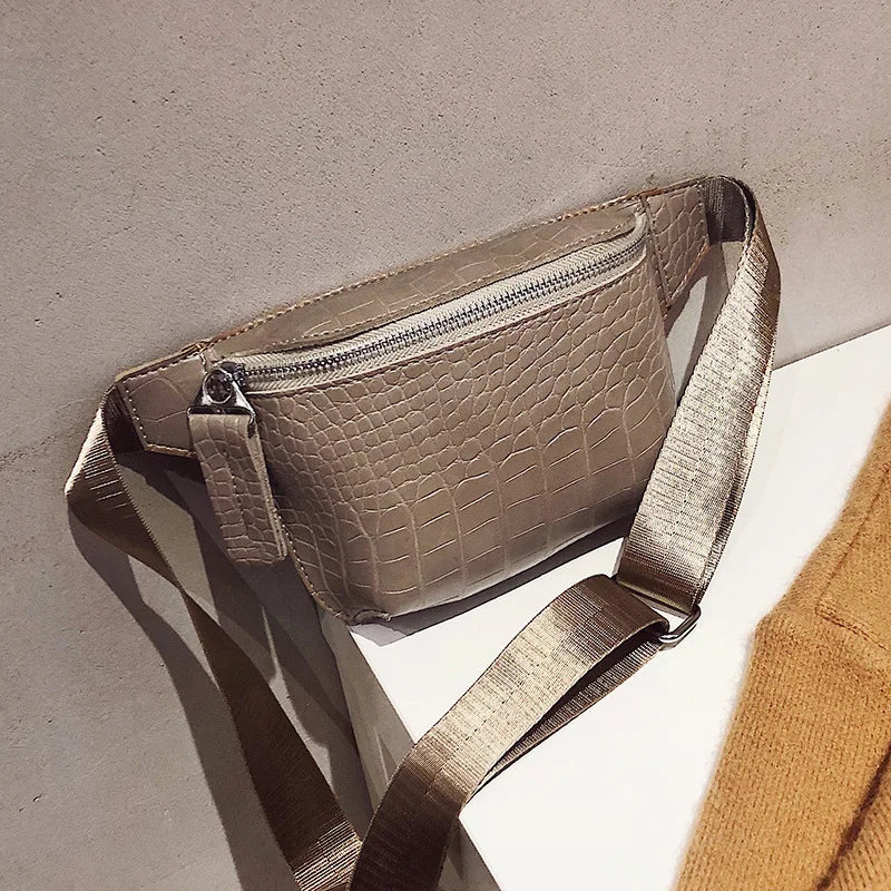 Crocodile Pattern Women's Belt Bag & Mini Messenger Chest Bag