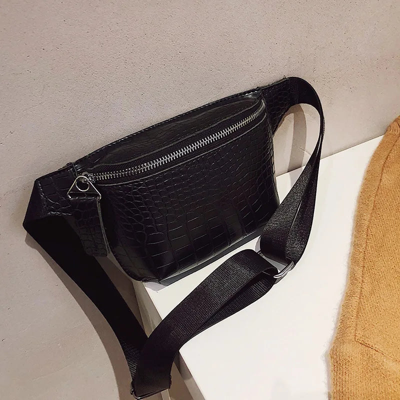 Crocodile Pattern Women's Belt Bag & Mini Messenger Chest Bag