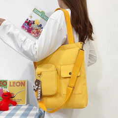 Canvas Double Front Pockets Ladies Shoulder Bag
