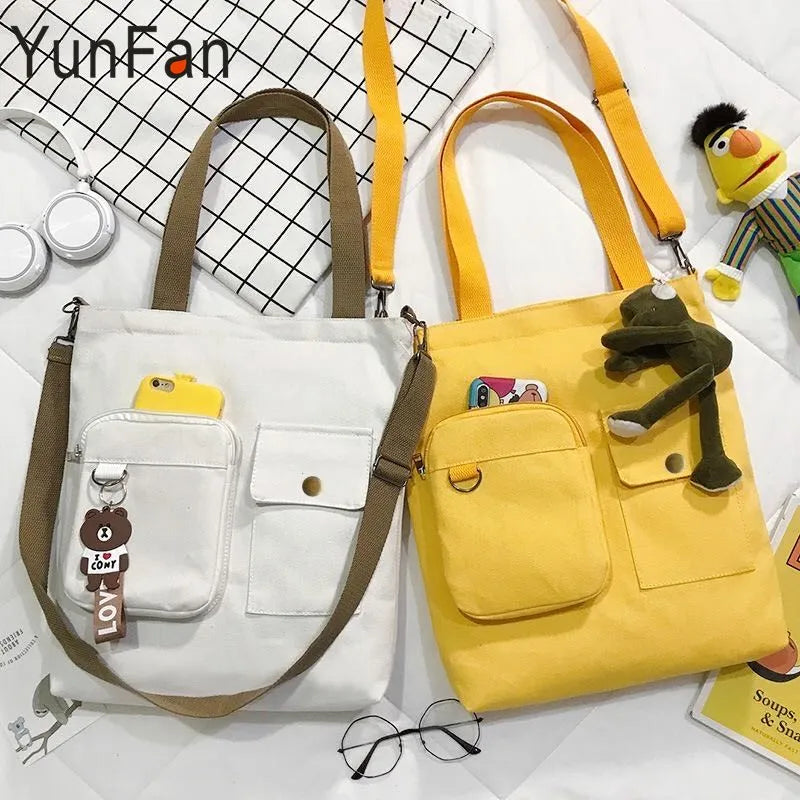 Canvas Double Front Pockets Ladies Shoulder Bag