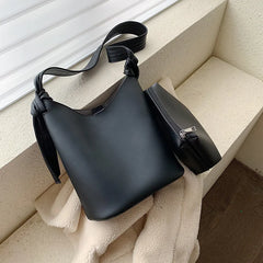 Vintage Women's Bucket Bag Wide Strap Crossbody Tote