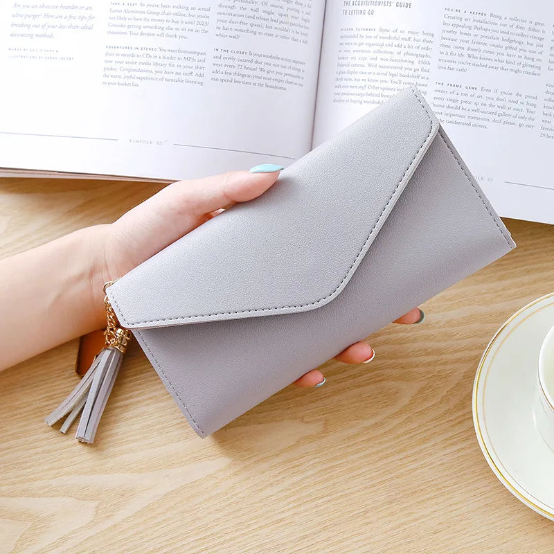 Long Wallet Women PU Clutch Tassel Pendant Multifunctional