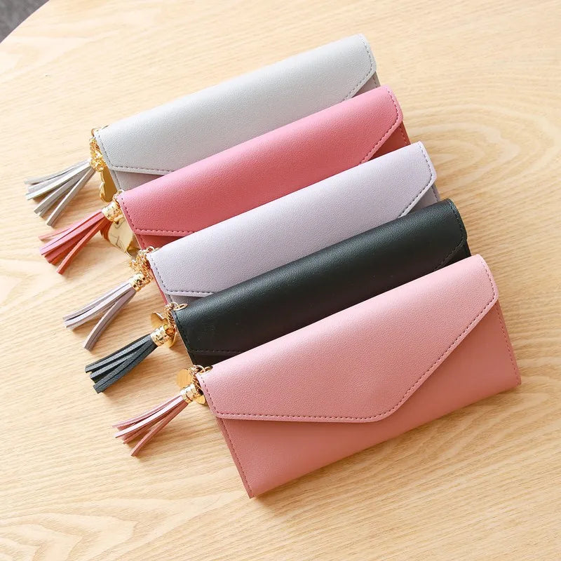 Long Wallet Women PU Clutch Tassel Pendant Multifunctional