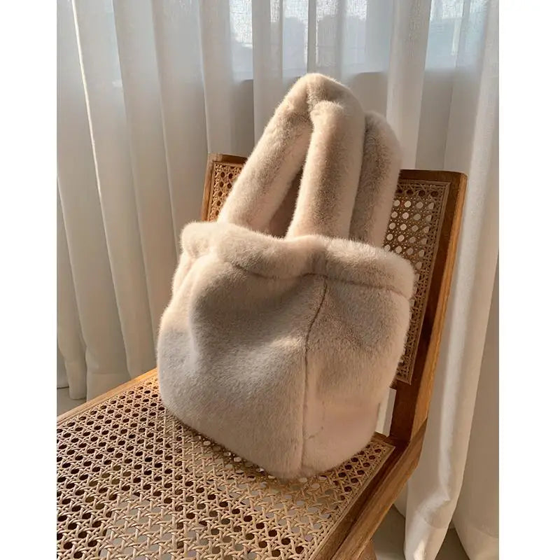 Soft Faux Fur Tote Plush Top-handle Bag Women Fluffy Handbag