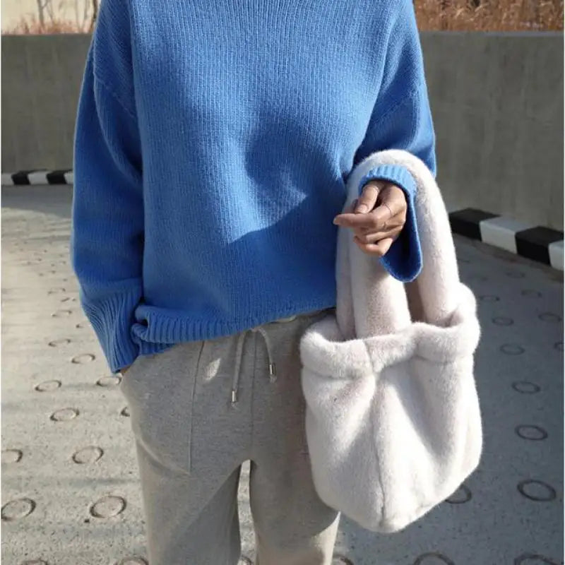 Soft Faux Fur Tote Plush Top-handle Bag Women Fluffy Handbag