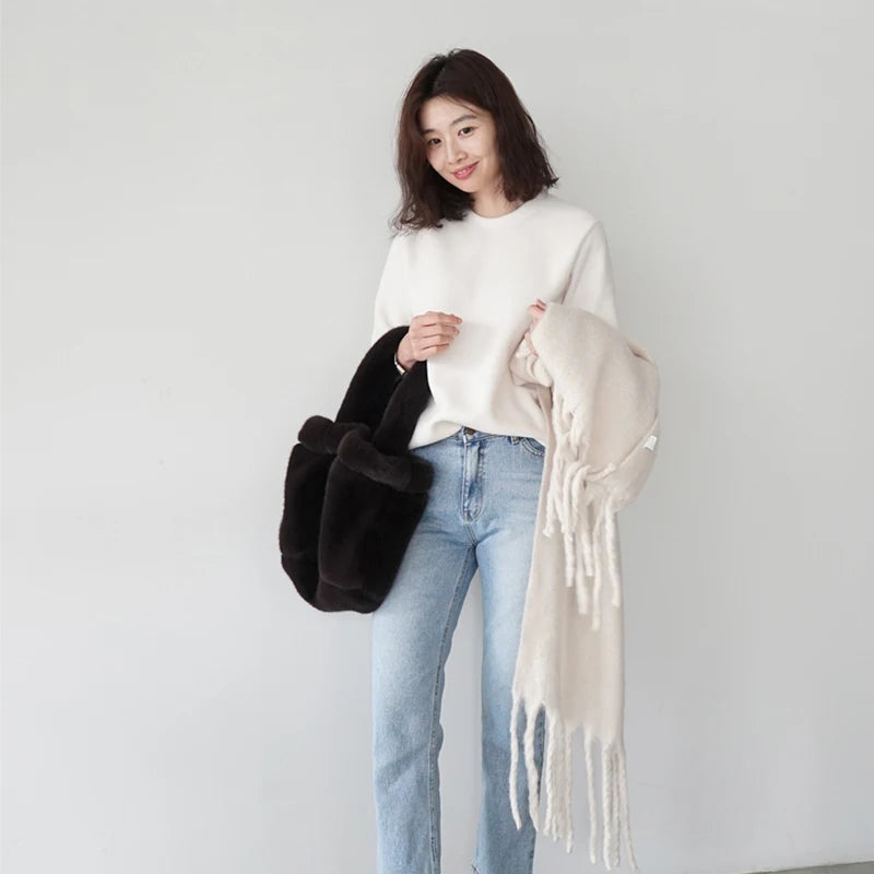 Soft Faux Fur Tote Plush Top-handle Bag Women Fluffy Handbag