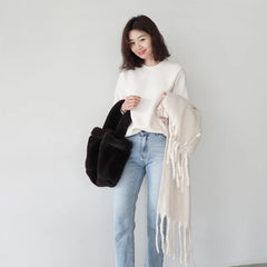 Soft Faux Fur Tote Plush Top-handle Bag Women Fluffy Handbag