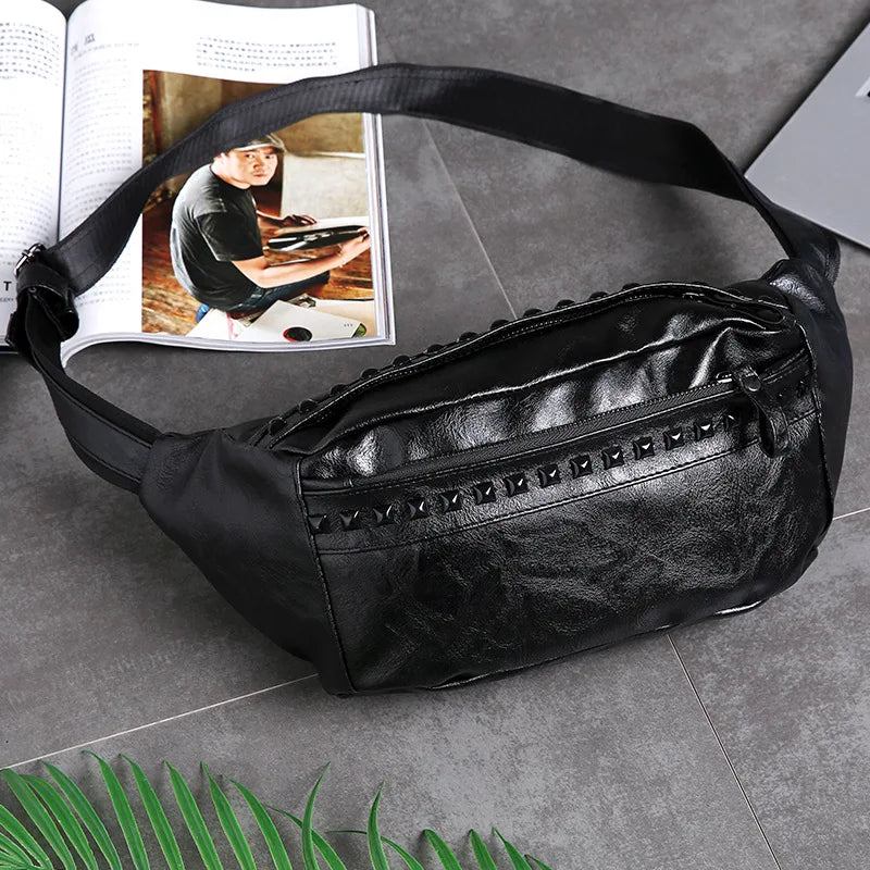 Men's Rivet Chest Bag All Matching Style Backpack