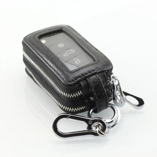 Oil Wax Cowhide Keys Holder Large Capacity Double Layer Men Car Key Case