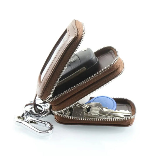 Oil Wax Cowhide Keys Holder Large Capacity Double Layer Men Car Key Case