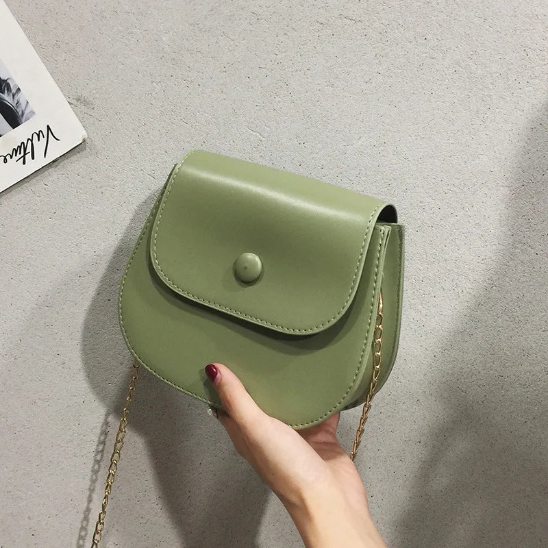Retro Chain Shoulder Bag Mini Crossbody Solid Color PU Women Bag
