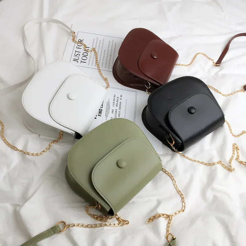Retro Chain Shoulder Bag Mini Crossbody Solid Color PU Women Bag