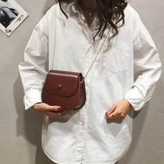 Retro Chain Shoulder Bag Mini Crossbody Solid Color PU Women Bag