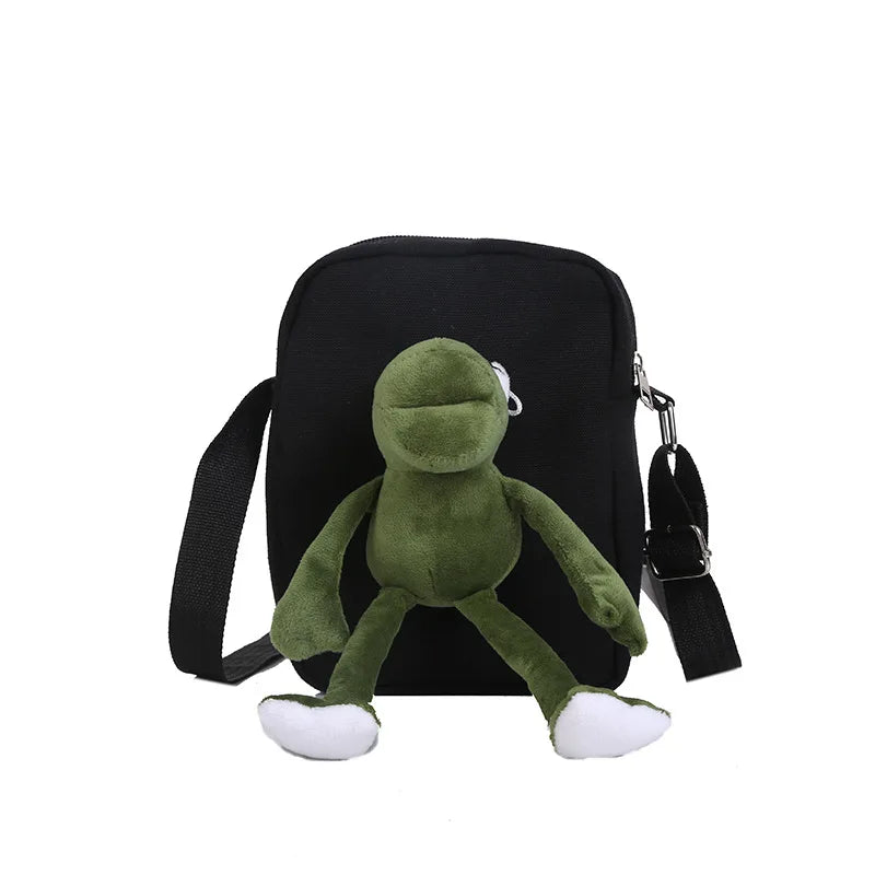 Canvas Messenger Bag with Doll Frog Design
