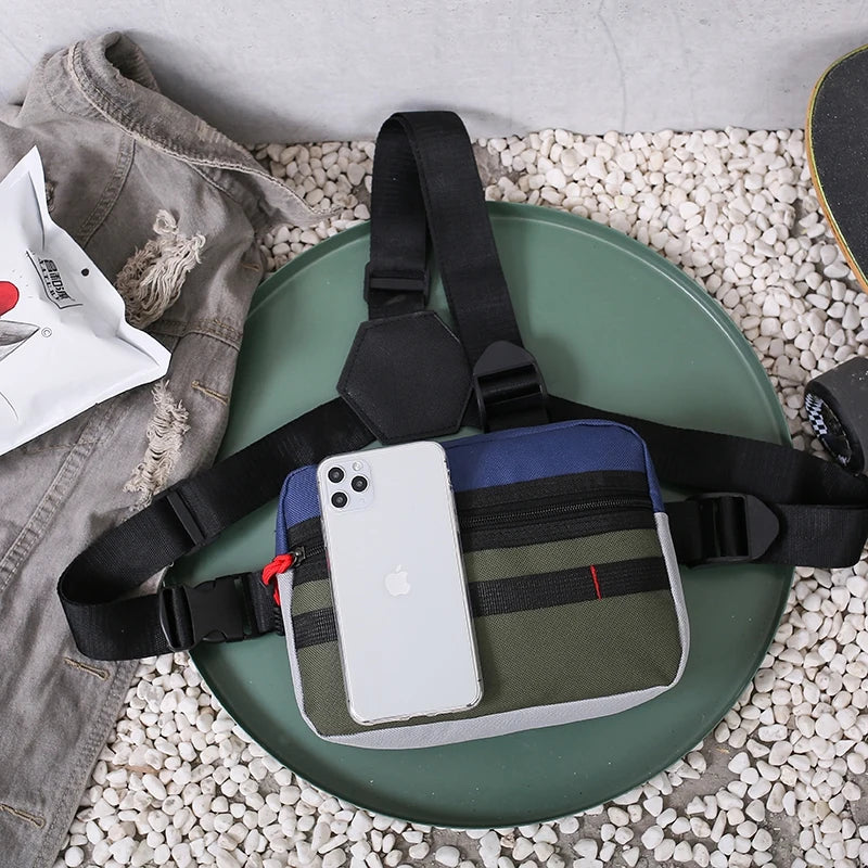 Tri-Strap Chest Bags Streetwear Chest Rig Pack Men Women Patchwork