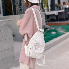 Floral Embroidered Leather School Backpack for Teen Girls