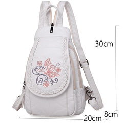 Floral Embroidered Leather School Backpack for Teen Girls
