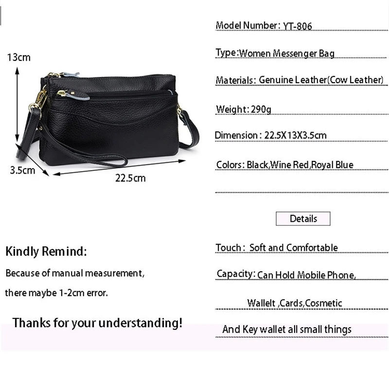 Women Shoulder Bag Soft Leather Crossbody Mini Clutch Bag