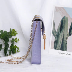 Retro Crocodile Pattern Mini Shoulder Bag with Tassel, Chain, and Flap