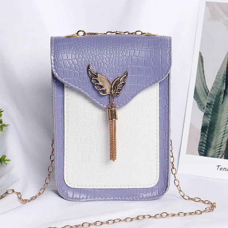 Retro Crocodile Pattern Mini Shoulder Bag with Tassel, Chain, and Flap