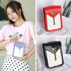Retro Crocodile Pattern Mini Shoulder Bag with Tassel, Chain, and Flap