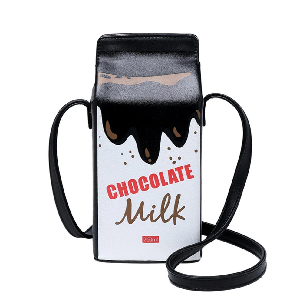 Funny Milk Box Shape Shoulder Bag Crossbody Pouch