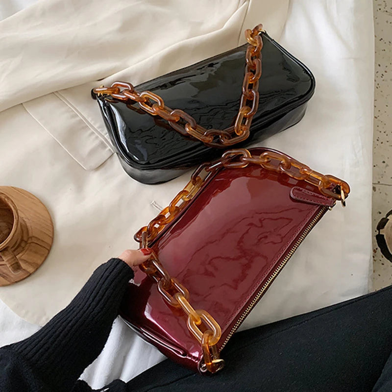 Acrylic Chain Shoulder Handbag Ladies Travel Purse Solid Daily Sling Bag