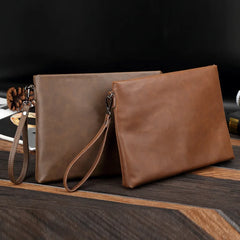 Men's Crazy Horse Leather Clutch Handbag for Business