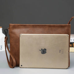 Men's Crazy Horse Leather Clutch Handbag for Business