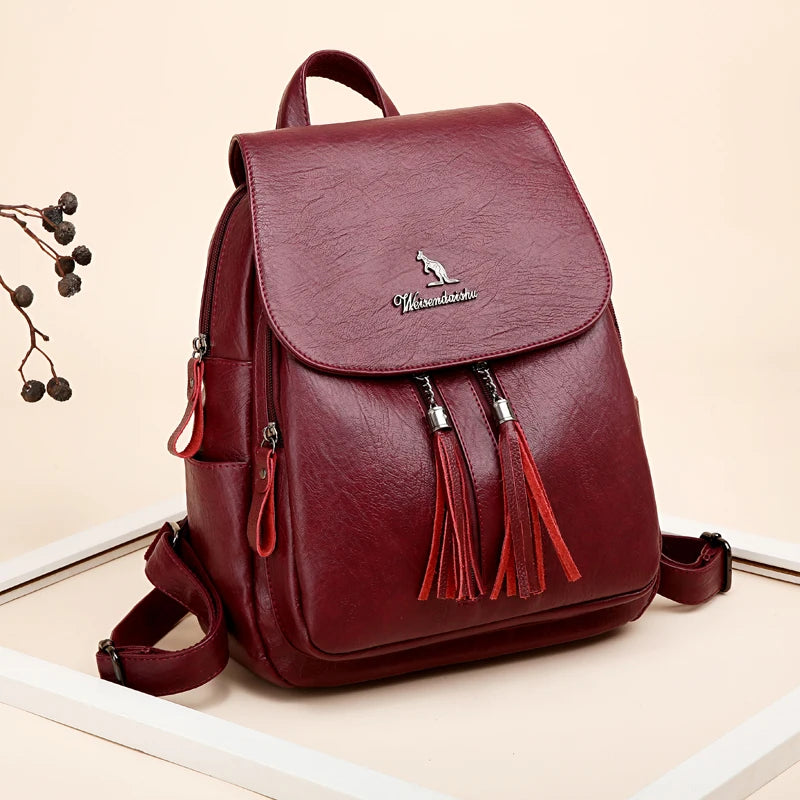 Vintage Women Leather Backpack Shoulder Bag Female Travel Backpack