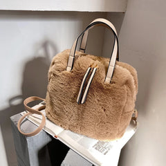 Soft Plush Winter Crossbody Tote Bag for Women