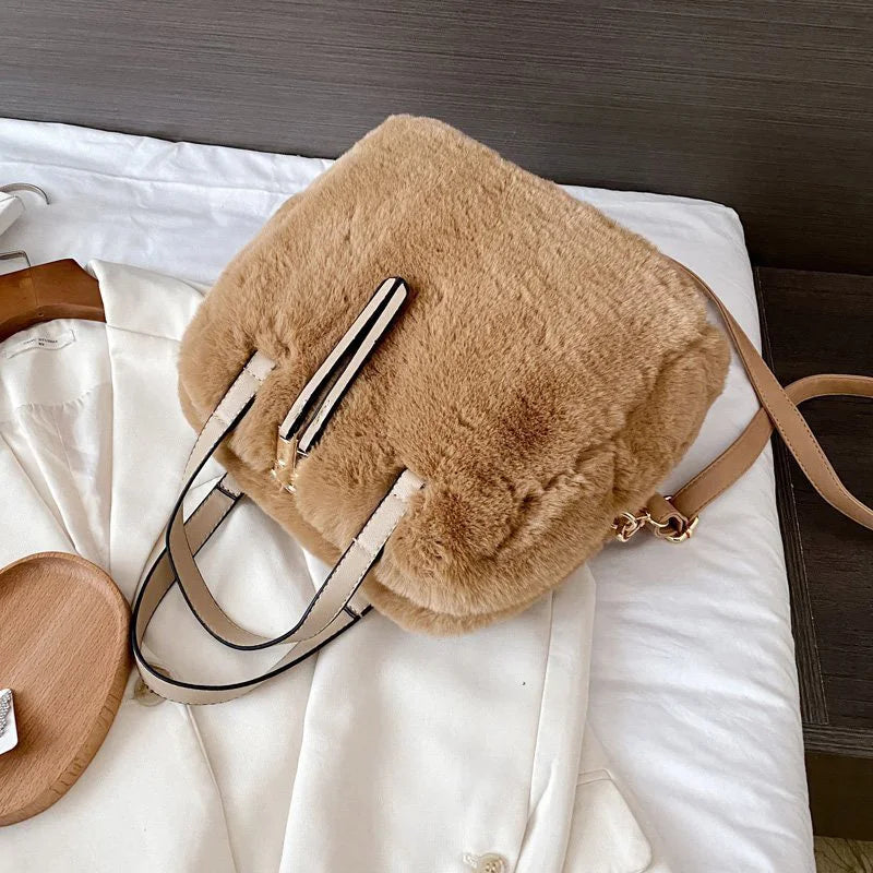 Soft Plush Winter Crossbody Tote Bag for Women
