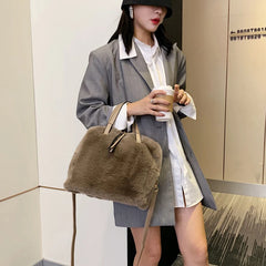 Soft Plush Winter Crossbody Tote Bag for Women