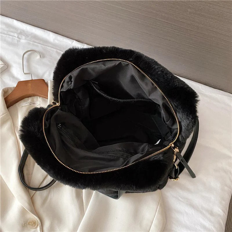 Soft Plush Winter Crossbody Tote Bag for Women