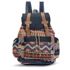Canvas Ethnic Backpack Bohemian Daypack Schoolbag