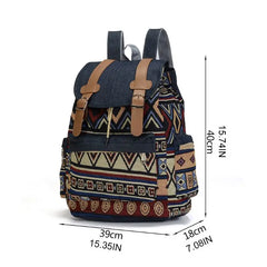 Canvas Ethnic Backpack Bohemian Daypack Schoolbag