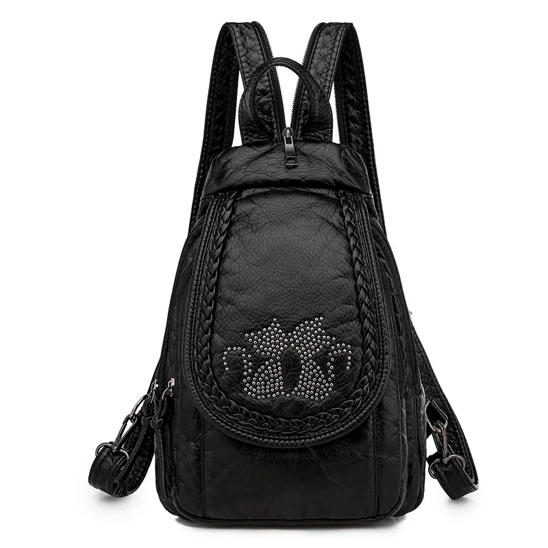 Women Leather Backpacks High Leather School Bagss for Teenage Girls