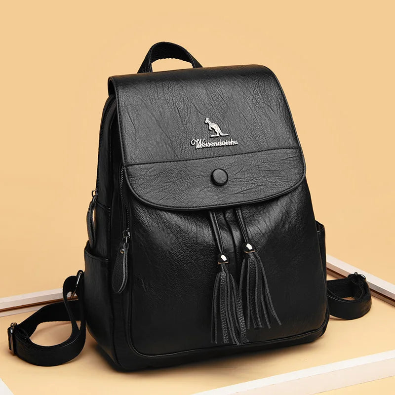 Vintage Leather Backpack for Women Girls School Travel