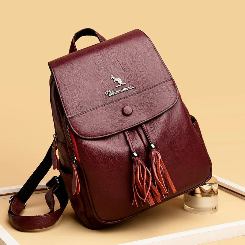 Vintage Leather Backpack for Women Girls School Travel