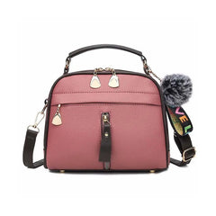 Shell Shape Shoulder Crossbody Bag PU Leather with Fur Ball