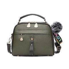 Shell Shape Shoulder Crossbody Bag PU Leather with Fur Ball