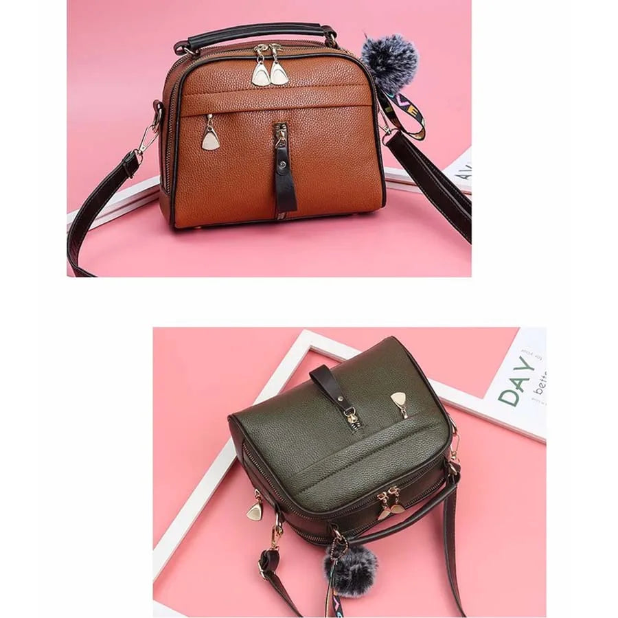 Shell Shape Shoulder Crossbody Bag PU Leather with Fur Ball