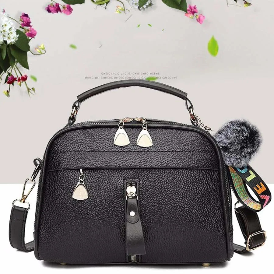 Shell Shape Shoulder Crossbody Bag PU Leather with Fur Ball
