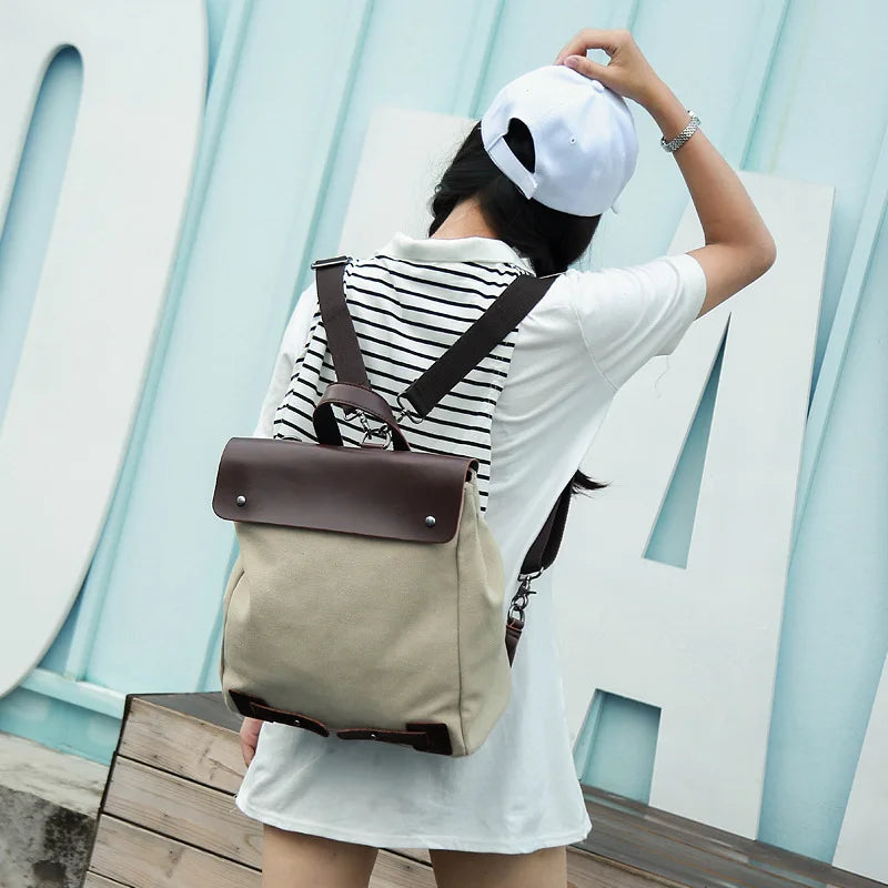 Women's Large Canvas School Shoulder Backpack for Girls