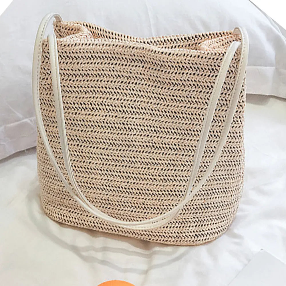Summer Straw Large Tote Bag Beach Shoulder Handbag Soft Casual