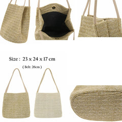 Summer Straw Large Tote Bag Beach Shoulder Handbag Soft Casual