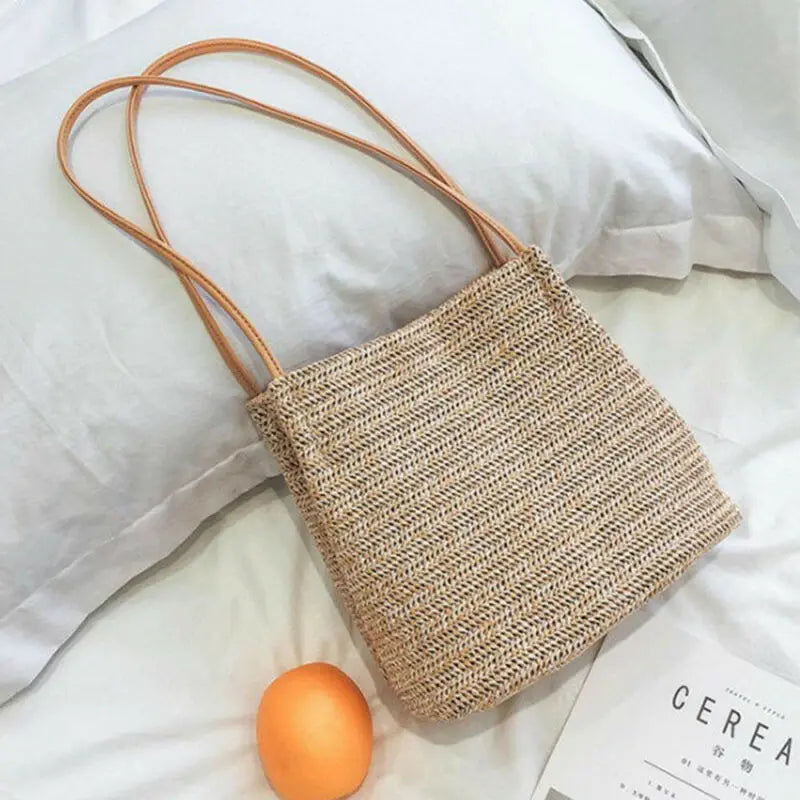 Summer Straw Large Tote Bag Beach Shoulder Handbag Soft Casual