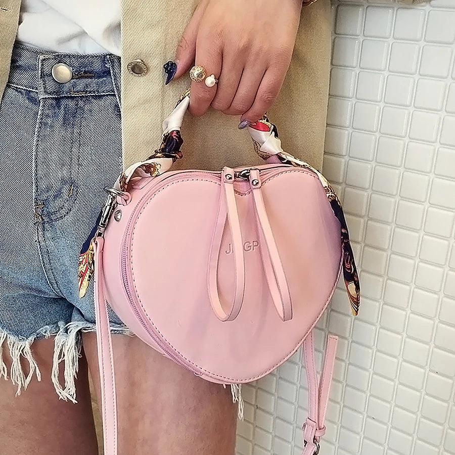 High-end Peach Heart Silk Scarf Small Bag