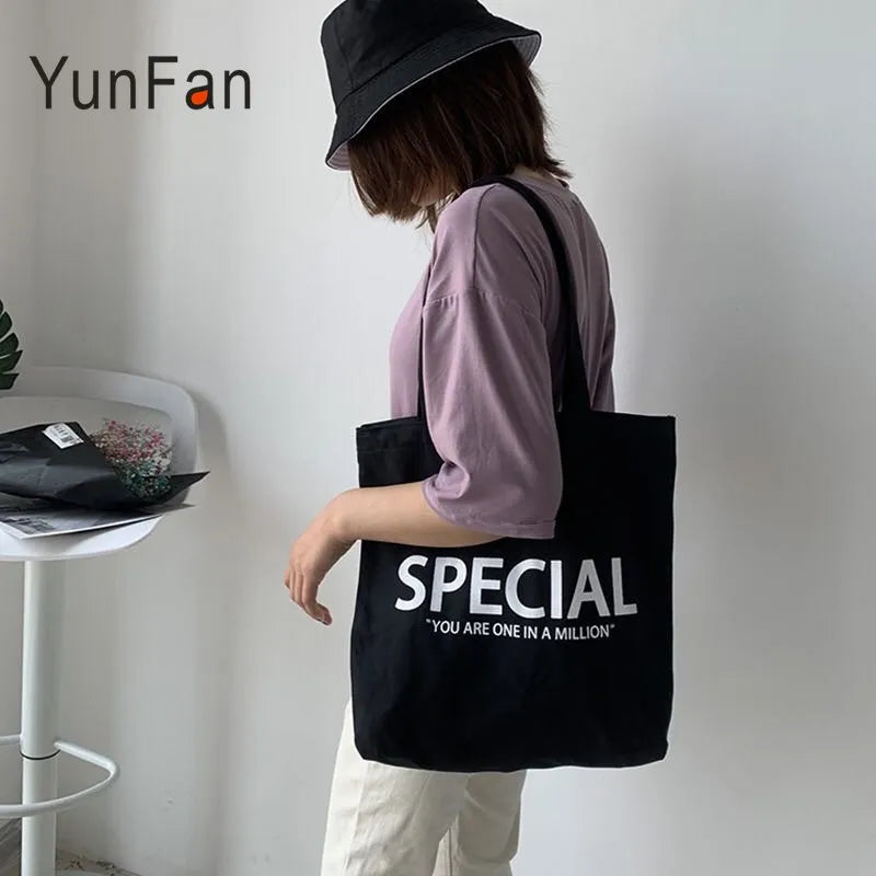 Women's Canvas Shopping Bag Lightweight Casual College Shoulder Bag
